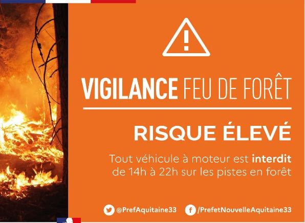 vigilancia naranja Alto riesgo de incendio forestal y prohibición de acceso al macizo forestal Dune du Pilat